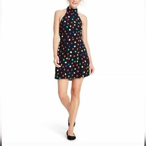NWT RIXO For Target Polka Dot Halter Dress - Black with Multicolor Dots